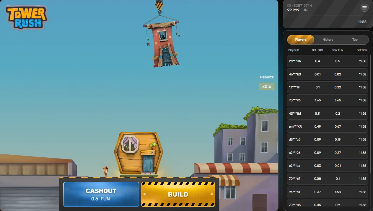 Tower Rush crash game screenshot